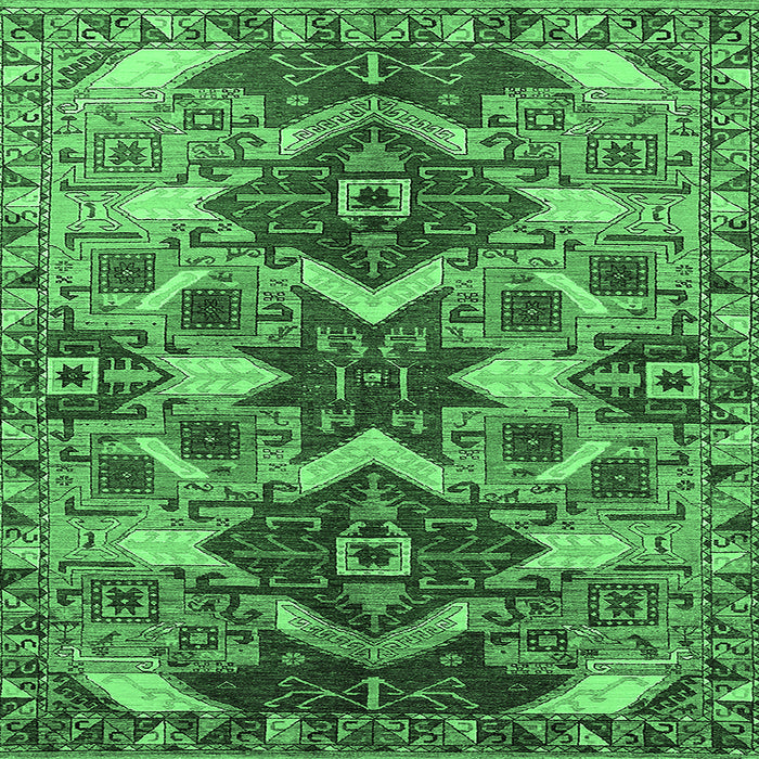 Square Machine Washable Oriental Emerald Green Industrial Area Rugs, wshurb1108emgrn