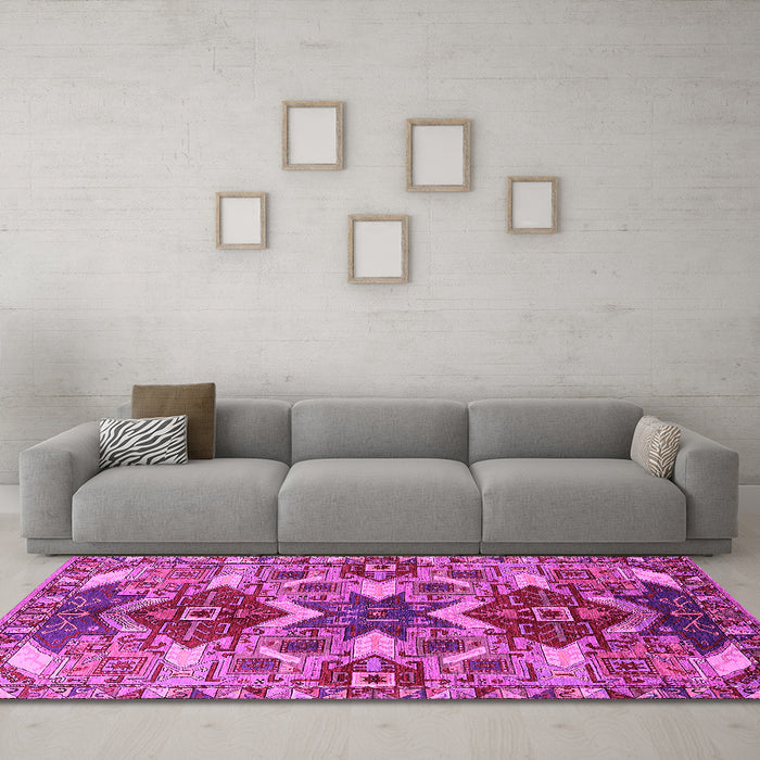 Machine Washable Oriental Pink Industrial Rug in a Living Room, wshurb1108pnk