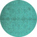 Round Machine Washable Oriental Turquoise Industrial Area Rugs, wshurb1109turq