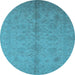 Round Machine Washable Oriental Light Blue Industrial Rug, wshurb1109lblu