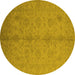 Round Machine Washable Oriental Yellow Industrial Rug, wshurb1109yw