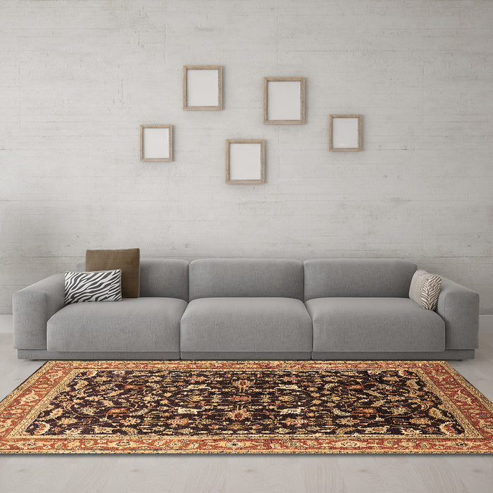 Machine Washable Oriental Brown Industrial Rug in a Living Room,, wshurb1110brn