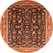 Round Machine Washable Oriental Orange Industrial Area Rugs, wshurb1110org