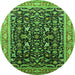 Round Machine Washable Oriental Green Industrial Area Rugs, wshurb1110grn