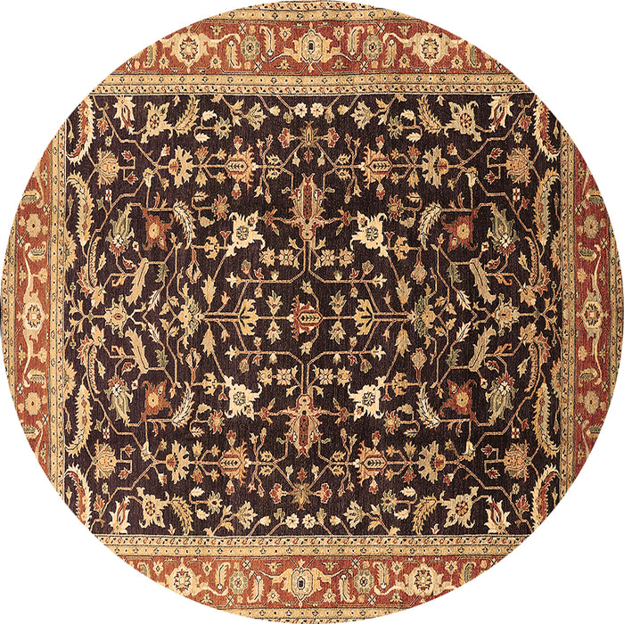 Round Oriental Brown Industrial Rug, urb1110brn