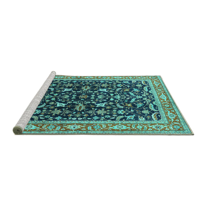 Sideview of Machine Washable Oriental Turquoise Industrial Area Rugs, wshurb1110turq