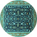 Round Machine Washable Oriental Turquoise Industrial Area Rugs, wshurb1110turq