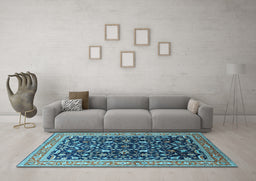 Machine Washable Oriental Light Blue Industrial Rug in a Living Room, wshurb1110lblu