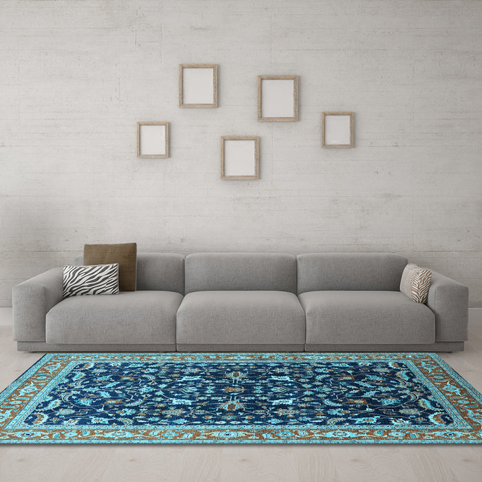 Machine Washable Oriental Light Blue Industrial Rug in a Living Room, wshurb1110lblu