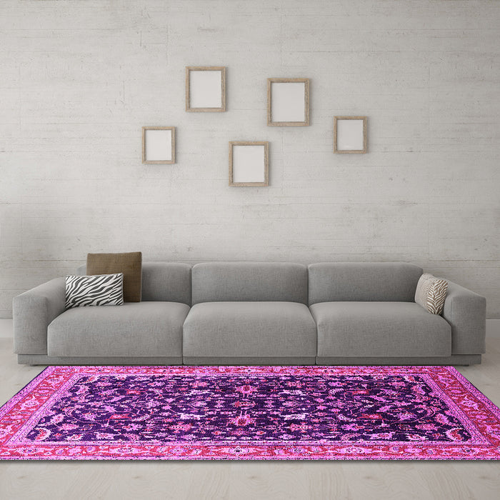Machine Washable Oriental Pink Industrial Rug in a Living Room, wshurb1110pnk