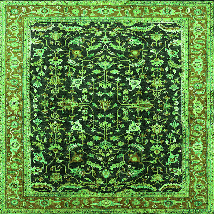 Square Machine Washable Oriental Green Industrial Area Rugs, wshurb1110grn