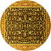 Round Machine Washable Oriental Yellow Industrial Rug, wshurb1110yw