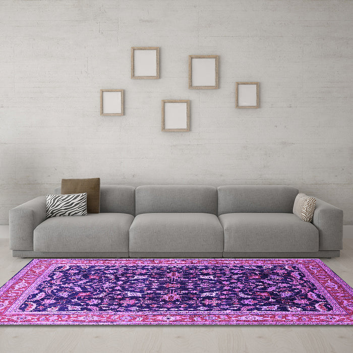 Machine Washable Oriental Purple Industrial Area Rugs in a Living Room, wshurb1110pur