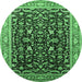 Round Machine Washable Oriental Emerald Green Industrial Area Rugs, wshurb1110emgrn