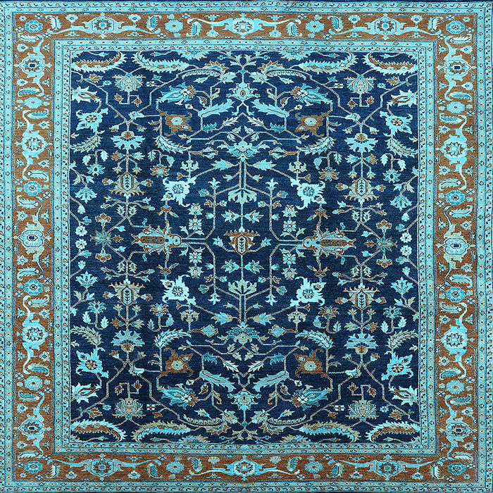 Square Machine Washable Oriental Light Blue Industrial Rug, wshurb1110lblu
