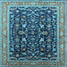 Square Machine Washable Oriental Light Blue Industrial Rug, wshurb1110lblu