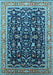 Machine Washable Oriental Light Blue Industrial Rug, wshurb1110lblu