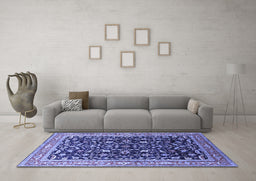 Machine Washable Oriental Blue Industrial Rug in a Living Room, wshurb1110blu