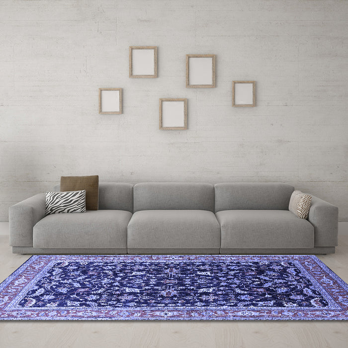 Machine Washable Oriental Blue Industrial Rug in a Living Room, wshurb1110blu