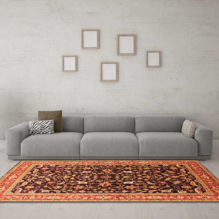 Machine Washable Oriental Orange Industrial Area Rugs in a Living Room, wshurb1110org