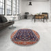 Round Mid-Century Modern Purple Lily Purple Oriental Rug in a Office, urb1110