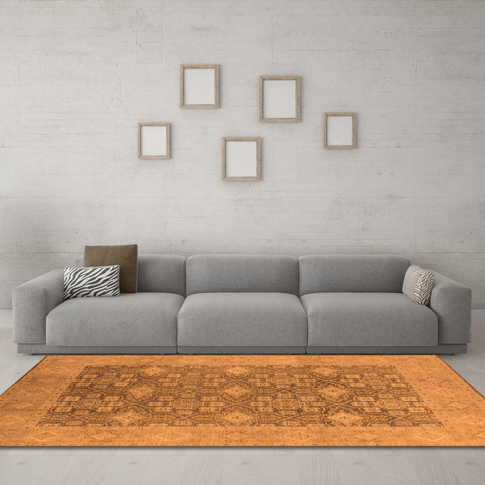 Machine Washable Oriental Orange Industrial Area Rugs in a Living Room, wshurb1111org