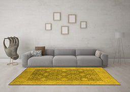 Machine Washable Oriental Yellow Industrial Rug in a Living Room, wshurb1111yw