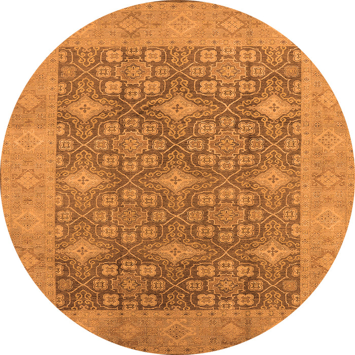 Round Machine Washable Oriental Orange Industrial Area Rugs, wshurb1111org