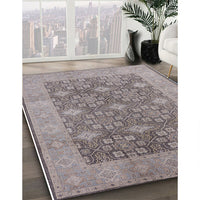 Mid-Century Modern Silver Pink Oriental Rug, urb1111