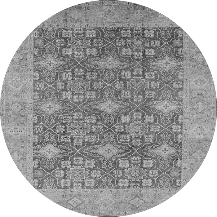 Round Machine Washable Oriental Gray Industrial Rug, wshurb1111gry