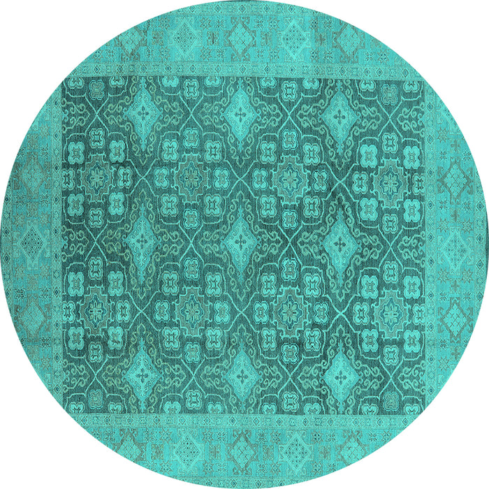 Round Machine Washable Oriental Turquoise Industrial Area Rugs, wshurb1111turq