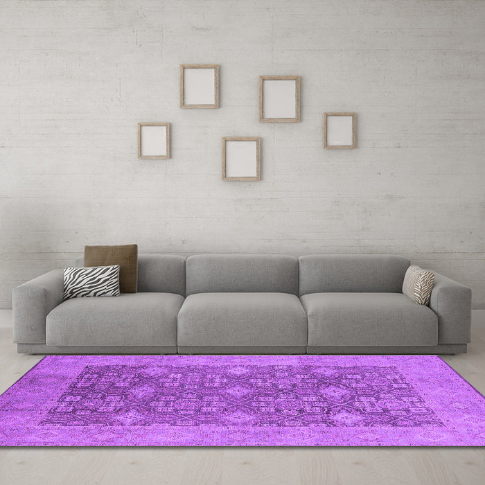 Machine Washable Oriental Purple Industrial Area Rugs in a Living Room, wshurb1111pur