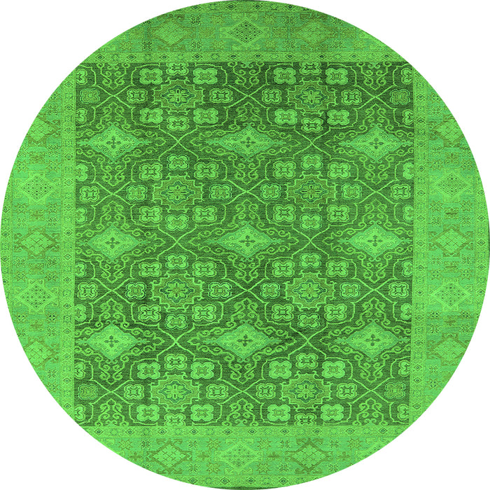 Round Machine Washable Oriental Green Industrial Area Rugs, wshurb1111grn