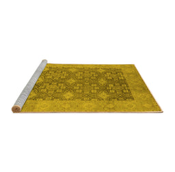 Sideview of Machine Washable Oriental Yellow Industrial Rug, wshurb1111yw