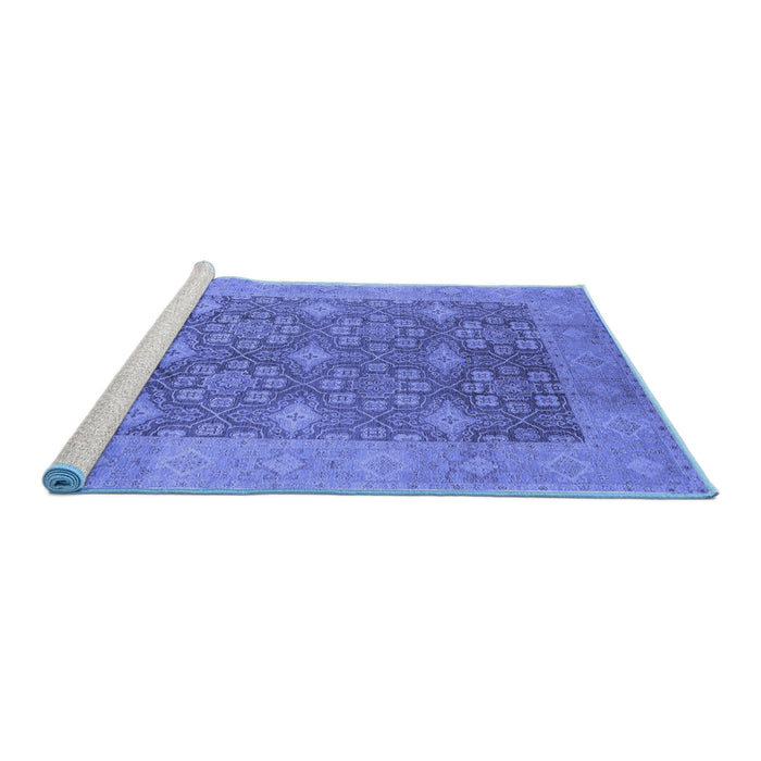 Sideview of Machine Washable Oriental Blue Industrial Rug, wshurb1111blu