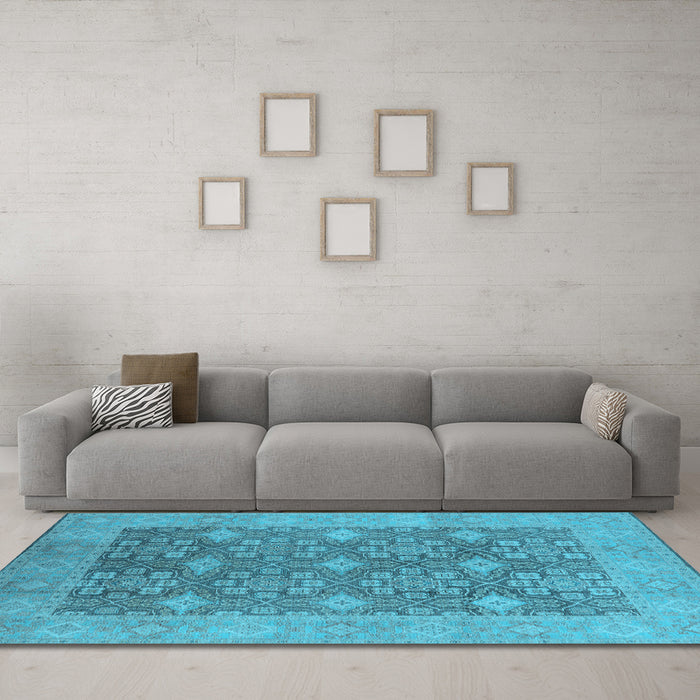 Machine Washable Oriental Light Blue Industrial Rug in a Living Room, wshurb1111lblu