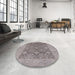 Round Mid-Century Modern Silver Pink Oriental Rug in a Office, urb1111