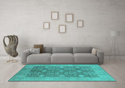 Machine Washable Oriental Turquoise Industrial Area Rugs in a Living Room,, wshurb1111turq