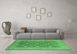 Machine Washable Oriental Emerald Green Industrial Area Rugs in a Living Room,, wshurb1111emgrn