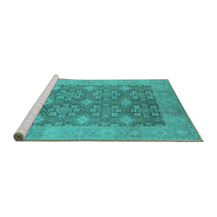 Sideview of Machine Washable Oriental Turquoise Industrial Area Rugs, wshurb1111turq