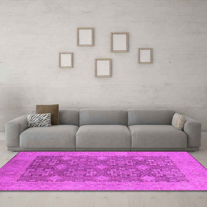 Machine Washable Oriental Pink Industrial Rug in a Living Room, wshurb1111pnk