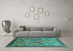 Machine Washable Oriental Turquoise Industrial Area Rugs in a Living Room,, wshurb1112turq