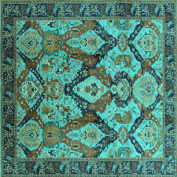 Square Machine Washable Oriental Turquoise Industrial Area Rugs, wshurb1112turq
