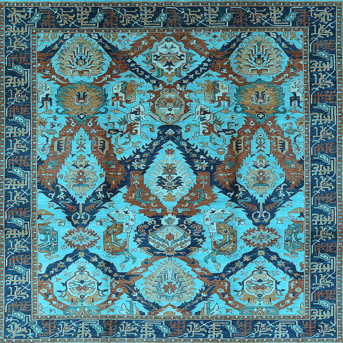 Square Machine Washable Oriental Light Blue Industrial Rug, wshurb1112lblu