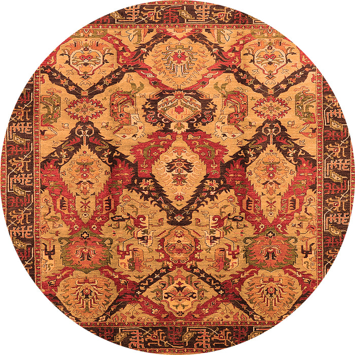 Round Machine Washable Oriental Orange Industrial Area Rugs, wshurb1112org