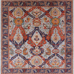 Square Mid-Century Modern Khaki Rose Pink Oriental Rug, urb1112