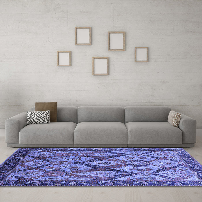 Machine Washable Oriental Blue Industrial Rug in a Living Room, wshurb1112blu