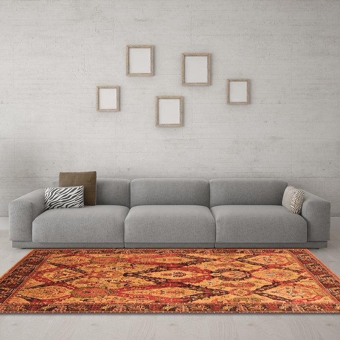 Machine Washable Oriental Orange Industrial Area Rugs in a Living Room, wshurb1112org