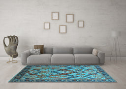 Machine Washable Oriental Light Blue Industrial Rug in a Living Room, wshurb1112lblu