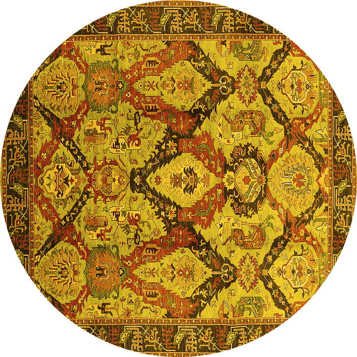 Round Oriental Yellow Industrial Rug, urb1112yw